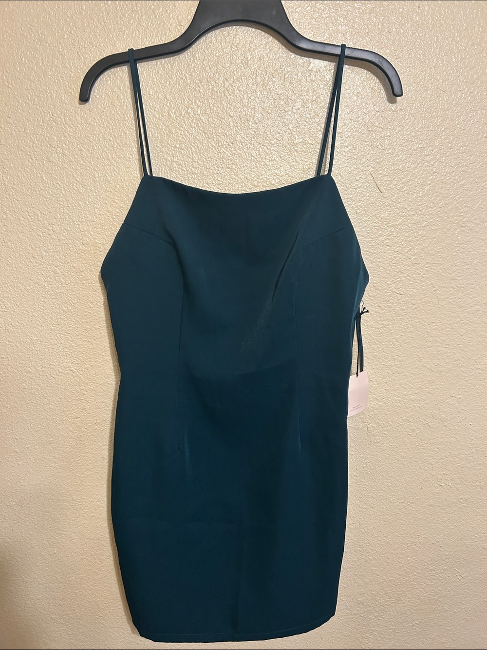 Super down Green Spaghetti-Strap Mini Dress